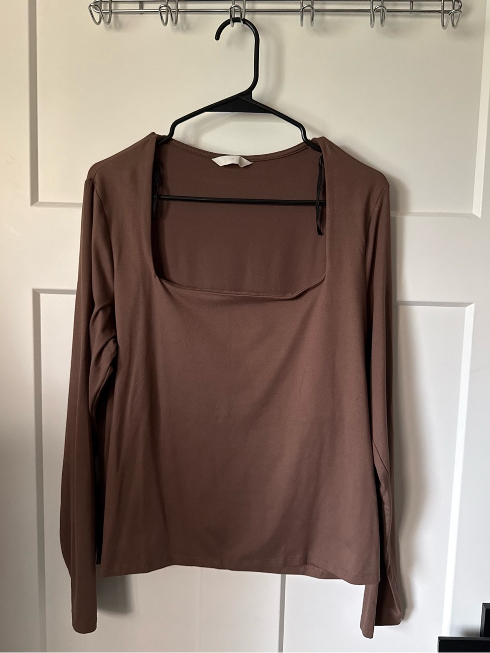H&M Long Sleeve Square Neck Top - Brown